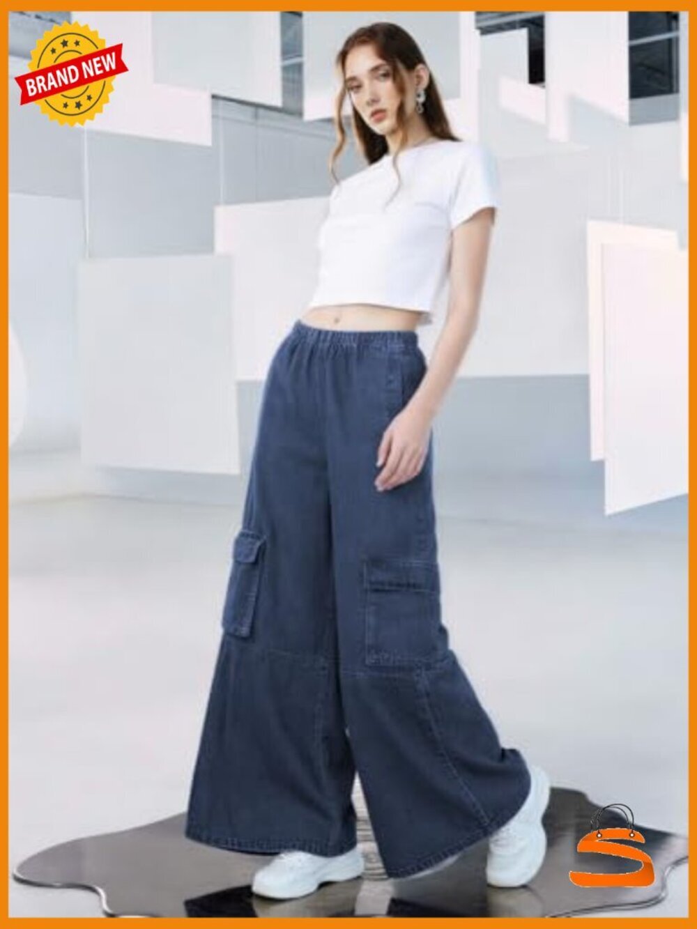 Y2K Baggy Cargo Pants High Waisted Wide Leg Straight Jeans Multi-Pocket - Picture 2 of 6